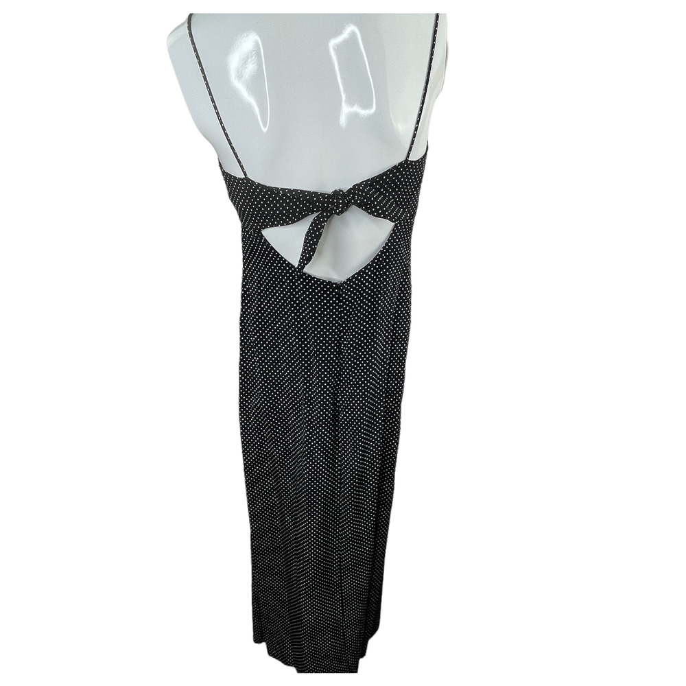 Vintage EXPO black maxi dress white polka dots tie back